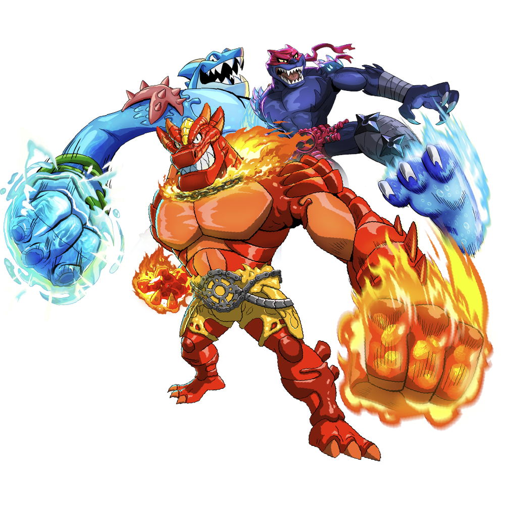 Goo Jitzu heroes Blazagon, Thrash and Pantaro mid-battle